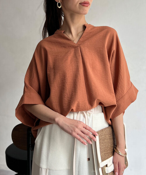 リネンブラウス　ベージュ Chez toi ブラウス シャツ BACKシアーリネンシャツ レディース