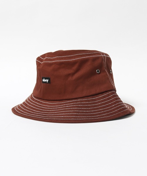 OBEY(オベイ)の「OBEY/オベイ MAC BUCKET HAT バケットハット ワンポイント ロゴ 配色 ステッチ(ハット・メンズ・ブラウン/グリーン・ONE SIZE)」の1枚目の写真
