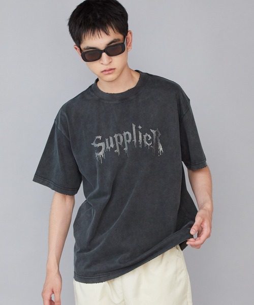 【セール】SUPPLIER/サプライヤー Vintage Wash Rhinestone Iron Logo Tee 半袖Tシャツ（Tシャツ/カットソー）｜SUPPLIER（サプライヤー）