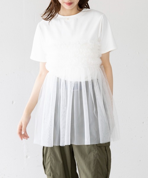 SETUP7(セットアップセブン)の「【SETUP7】フリルチュールドッキングTシャツ 224-841-6182(Tシャツ/カットソー・レディース・ホワイト/ブラック・FREE)」の12枚目の写真