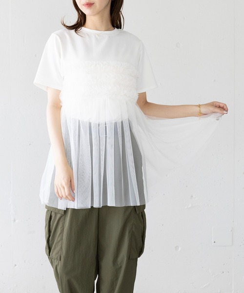 SETUP7(セットアップセブン)の「【SETUP7】フリルチュールドッキングTシャツ 224-841-6182(Tシャツ/カットソー・レディース・ホワイト/ブラック・FREE)」の13枚目の写真