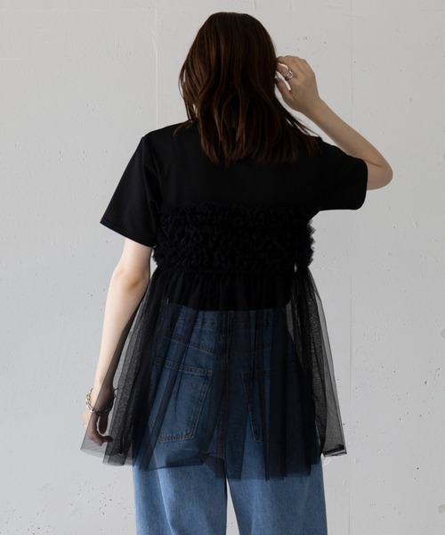 SETUP7(セットアップセブン)の「【SETUP7】フリルチュールドッキングTシャツ 224-841-6182(Tシャツ/カットソー・レディース・ホワイト/ブラック・FREE)」の7枚目の写真