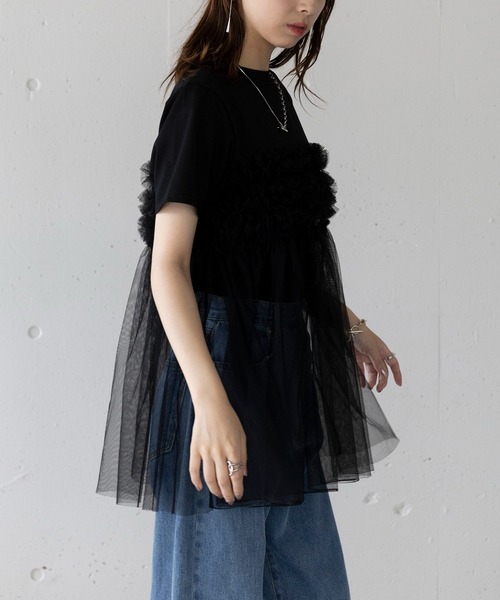 SETUP7(セットアップセブン)の「【SETUP7】フリルチュールドッキングTシャツ 224-841-6182(Tシャツ/カットソー・レディース・ホワイト/ブラック・FREE)」の6枚目の写真