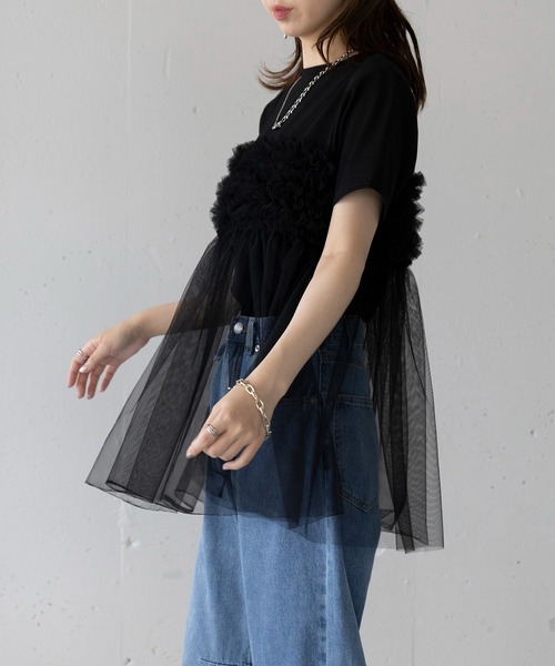 SETUP7(セットアップセブン)の「【SETUP7】フリルチュールドッキングTシャツ 224-841-6182(Tシャツ/カットソー・レディース・ホワイト/ブラック・FREE)」の5枚目の写真