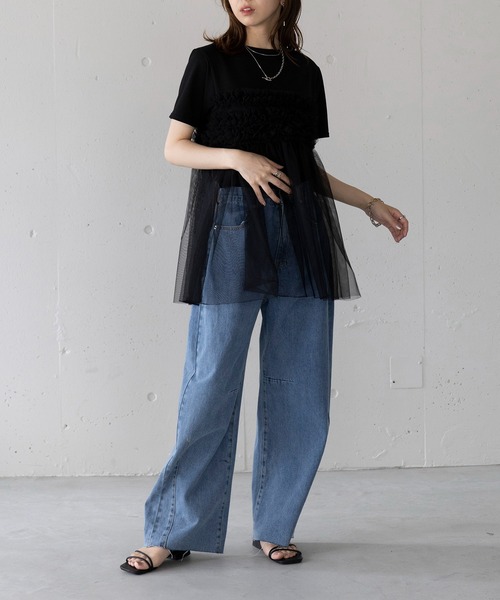 SETUP7(セットアップセブン)の「【SETUP7】フリルチュールドッキングTシャツ 224-841-6182(Tシャツ/カットソー・レディース・ホワイト/ブラック・FREE)」の9枚目の写真