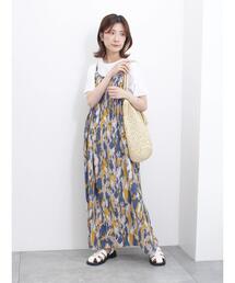 Samansa Mos2 blue | 楊柳プリントタックキャミワンピース(ワンピース)