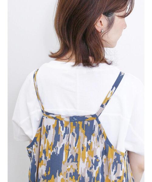 Samansa Mos2 blue（サマンサモスモスブルー）の「楊柳プリントタックキャミワンピース（ワンピース・レディース・ベージュ/ブラック/ネイビー・F）」の9枚目の写真