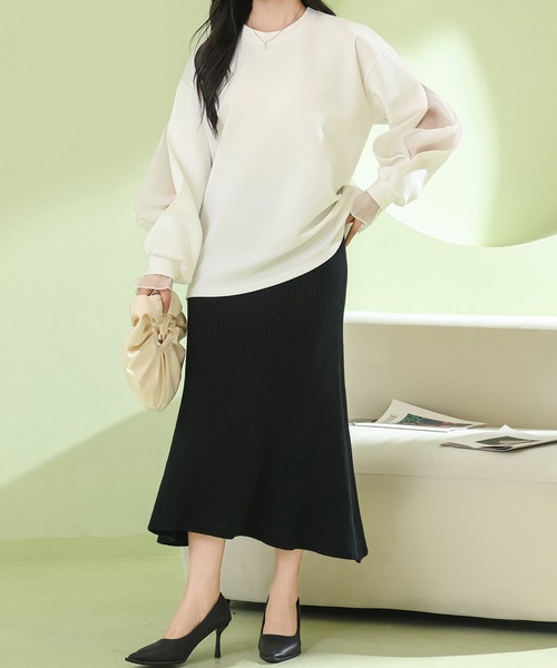 Lace Ladies(レースレディース)の「フェイクレイヤード シアー ドッキング バルーン袖 プルオーバー(Tシャツ/カットソー・レディース・ブラウン/ブラック/ホワイト・FREE)」の6枚目の写真