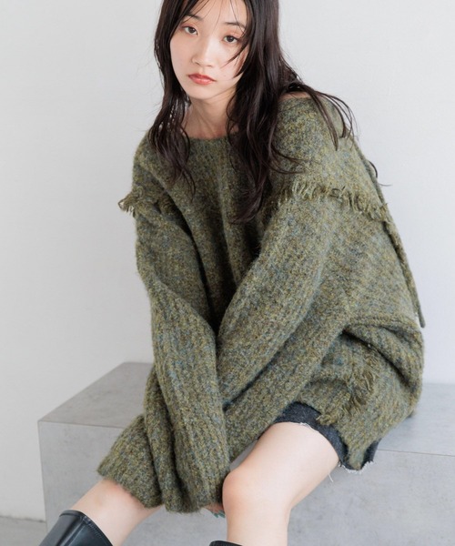 ニット セーター ２ＷＡＹフリンジメランジＬＳ　116690 レディース LOWRYS FARM ニット セーター 2WAYフリンジメランジLS