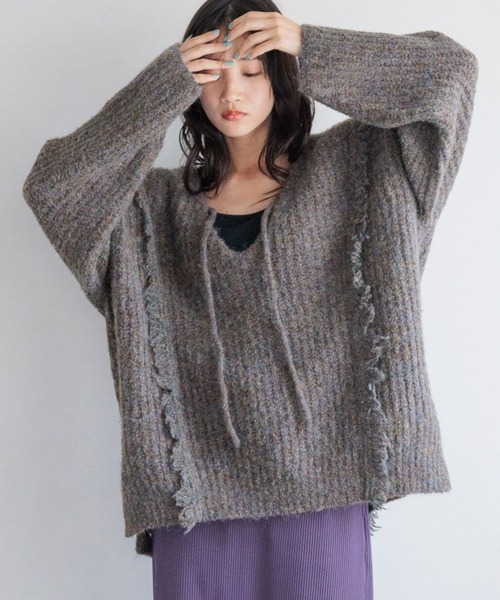 ニット セーター ２ＷＡＹフリンジメランジＬＳ　116690 レディース LOWRYS FARM ニット セーター 2WAYフリンジメランジLS