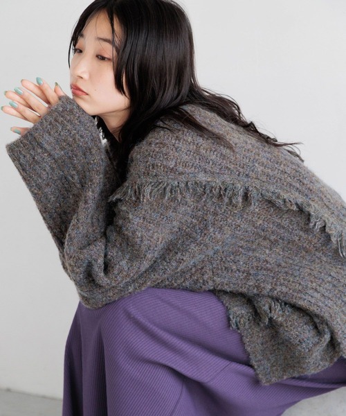 LOWRYS FARM（ローリーズファーム）の「２ＷＡＹフリンジメランジＬＳ　116690（ニット/セーター・レディース・チャコールグレー/ブルー/アイボリー/カーキ/オレンジ・FREE）」の22枚目の写真