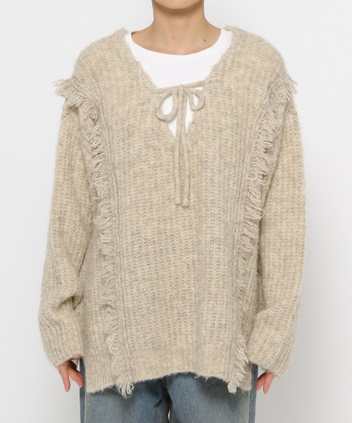 LOWRYS FARM（ローリーズファーム）の「２ＷＡＹフリンジメランジＬＳ　116690（ニット/セーター・レディース・チャコールグレー/ブルー/アイボリー/カーキ/オレンジ・FREE）」の21枚目の写真