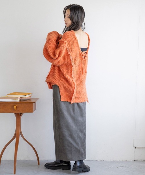 LOWRYS FARM（ローリーズファーム）の「２ＷＡＹフリンジメランジＬＳ　116690（ニット/セーター・レディース・チャコールグレー/ブルー/アイボリー/カーキ/オレンジ・FREE）」の7枚目の写真