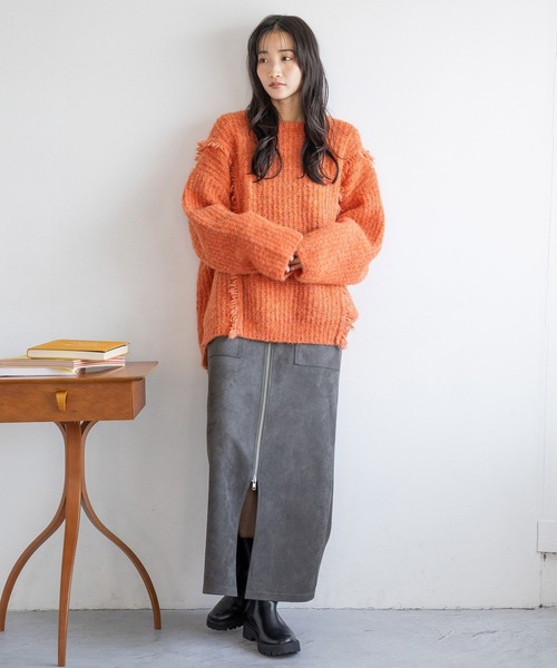 LOWRYS FARM（ローリーズファーム）の「２ＷＡＹフリンジメランジＬＳ　116690（ニット/セーター・レディース・チャコールグレー/ブルー/アイボリー/カーキ/オレンジ・FREE）」の8枚目の写真