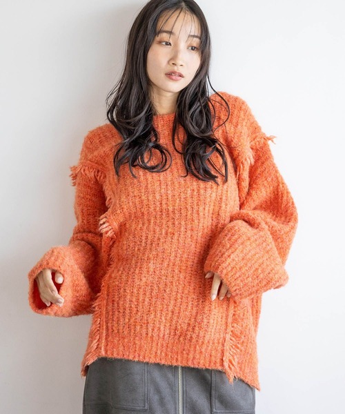 LOWRYS FARM（ローリーズファーム）の「２ＷＡＹフリンジメランジＬＳ　116690（ニット/セーター・レディース・チャコールグレー/ブルー/アイボリー/カーキ/オレンジ・FREE）」の10枚目の写真