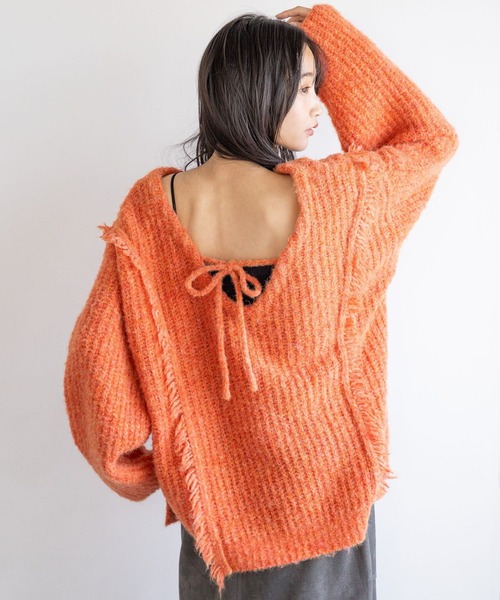 LOWRYS FARM（ローリーズファーム）の「２ＷＡＹフリンジメランジＬＳ　116690（ニット/セーター・レディース・チャコールグレー/ブルー/アイボリー/カーキ/オレンジ・FREE）」の11枚目の写真