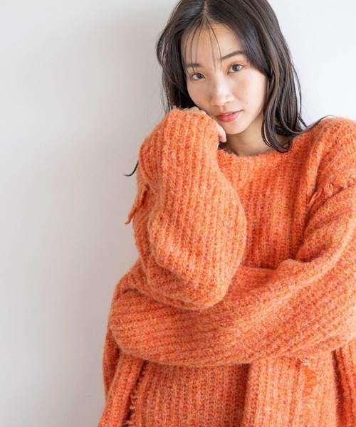 LOWRYS FARM（ローリーズファーム）の「２ＷＡＹフリンジメランジＬＳ　116690（ニット/セーター・レディース・チャコールグレー/ブルー/アイボリー/カーキ/オレンジ・FREE）」の12枚目の写真