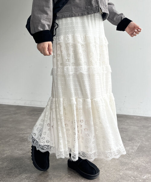CPCM（シーピーシーエム）の「レースシフォンスカート（スカート・レディース・ブラック/ホワイト・FREE）」の2枚目の写真