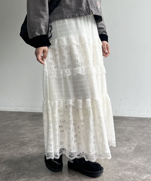CPCM（シーピーシーエム）の「レースシフォンスカート（スカート・レディース・ブラック/ホワイト・FREE）」の3枚目の写真