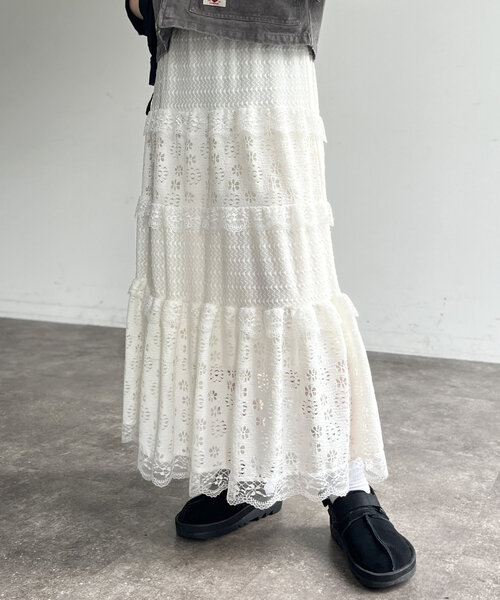 CPCM（シーピーシーエム）の「レースシフォンスカート（スカート・レディース・ブラック/ホワイト・FREE）」の4枚目の写真