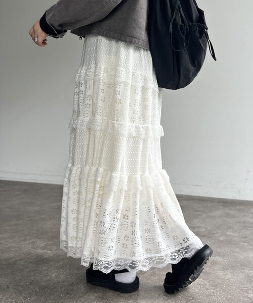 CPCM（シーピーシーエム）の「レースシフォンスカート（スカート・レディース・ブラック/ホワイト・FREE）」の5枚目の写真