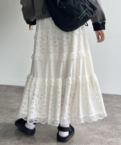 CPCM（シーピーシーエム）の「レースシフォンスカート（スカート・レディース・ブラック/ホワイト・FREE）」の6枚目の写真