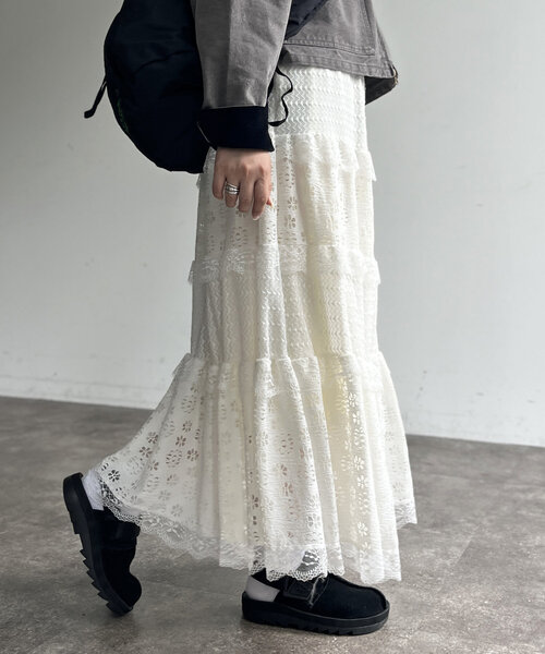 CPCM（シーピーシーエム）の「レースシフォンスカート（スカート・レディース・ブラック/ホワイト・FREE）」の7枚目の写真