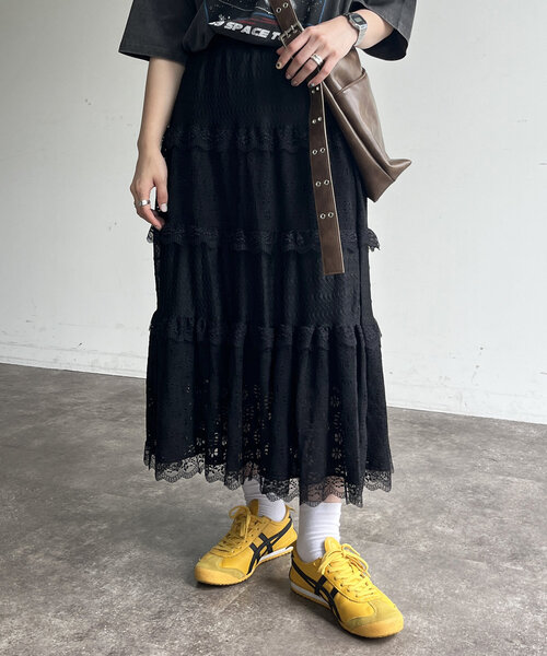 CPCM（シーピーシーエム）の「レースシフォンスカート（スカート・レディース・ブラック/ホワイト・FREE）」の9枚目の写真