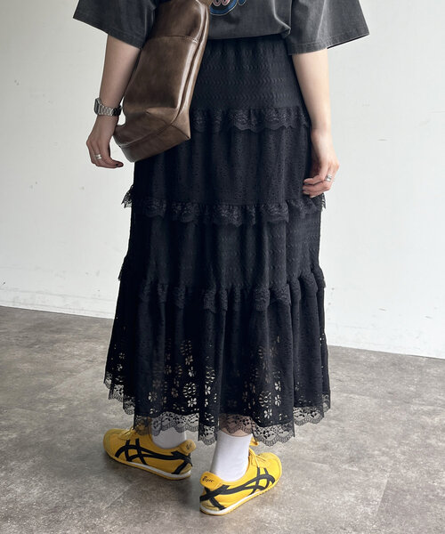 CPCM（シーピーシーエム）の「レースシフォンスカート（スカート・レディース・ブラック/ホワイト・FREE）」の11枚目の写真