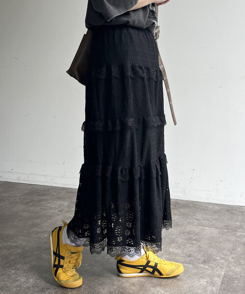 CPCM（シーピーシーエム）の「レースシフォンスカート（スカート・レディース・ブラック/ホワイト・FREE）」の12枚目の写真