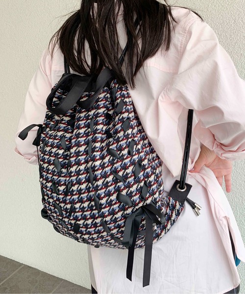 Casselini（キャセリーニ）の「Casselini(キャセリーニ)リボンナップサック（バックパック/リュック・レディース・ブラック/イエロー・FREE）」の2枚目の写真