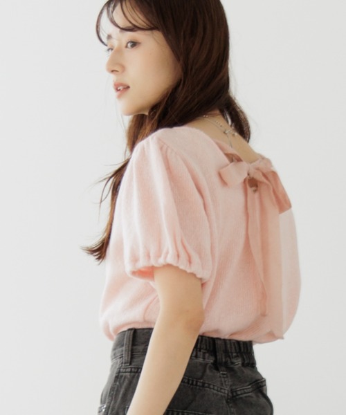 flower(フラワー)の「リボンパフトップ(Tシャツ/カットソー・レディース・ピンク/グレー・FREE)」の1枚目の写真