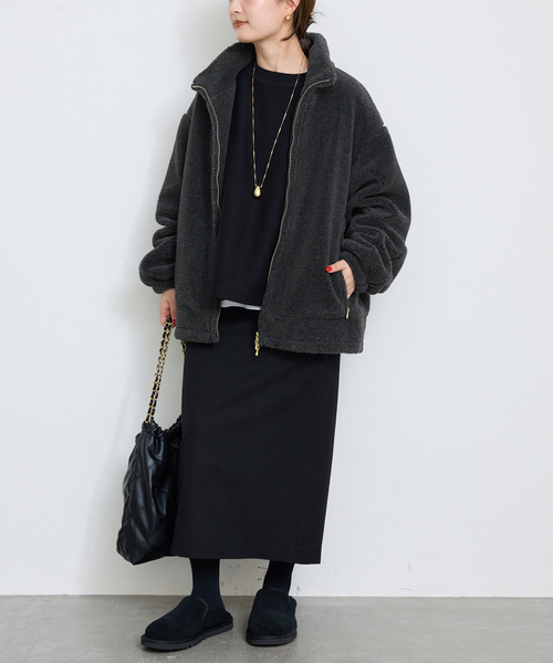 SLOBE IENA（スローブイエナ）の「ウールコンボアスタンドコクーンブルゾン（ブルゾン・レディース・アイボリー/チャコールグレー・36/38）」の4枚目の写真