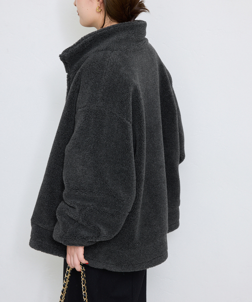 SLOBE IENA（スローブイエナ）の「ウールコンボアスタンドコクーンブルゾン（ブルゾン・レディース・アイボリー/チャコールグレー・36/38）」の9枚目の写真