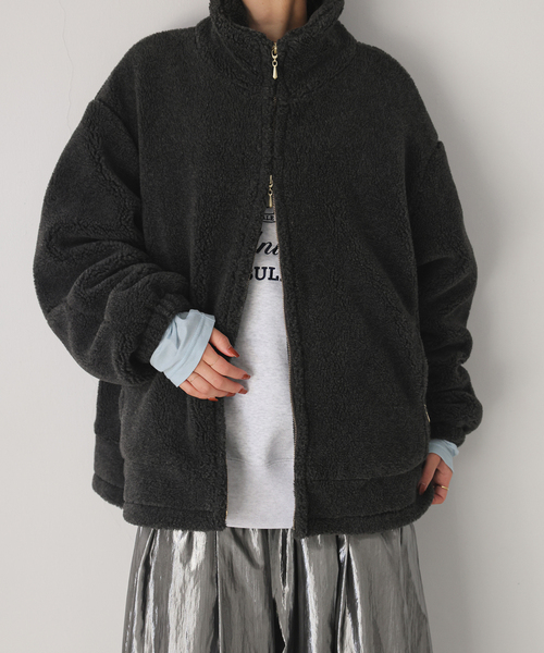 SLOBE IENA（スローブイエナ）の「ウールコンボアスタンドコクーンブルゾン（ブルゾン・レディース・アイボリー/チャコールグレー・36/38）」の13枚目の写真