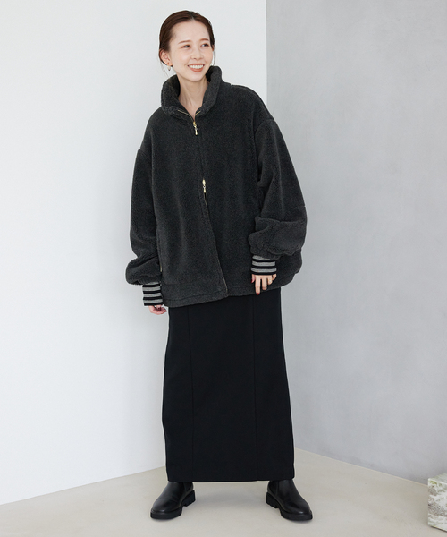 SLOBE IENA（スローブイエナ）の「ウールコンボアスタンドコクーンブルゾン（ブルゾン・レディース・アイボリー/チャコールグレー・36/38）」の15枚目の写真