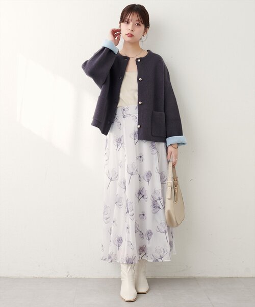 natural couture(ナチュラルクチュール)の「長さ変えれるシアー大花フラワースカート(スカート・レディース・マスタード/イエロー系その他/オフホワイト・FREE)」の8枚目の写真