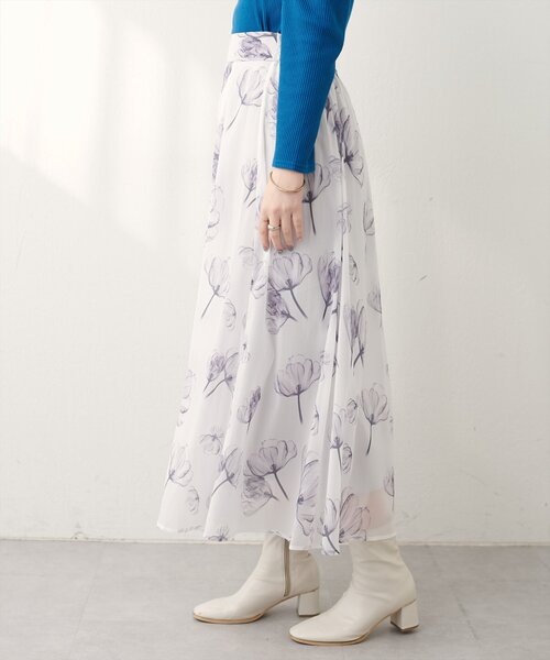 natural couture(ナチュラルクチュール)の「長さ変えれるシアー大花フラワースカート(スカート・レディース・マスタード/イエロー系その他/オフホワイト・FREE)」の10枚目の写真