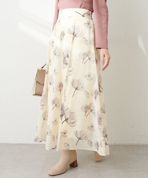 natural couture(ナチュラルクチュール)の「長さ変えれるシアー大花フラワースカート(スカート・レディース・マスタード/イエロー系その他/オフホワイト・FREE)」の3枚目の写真