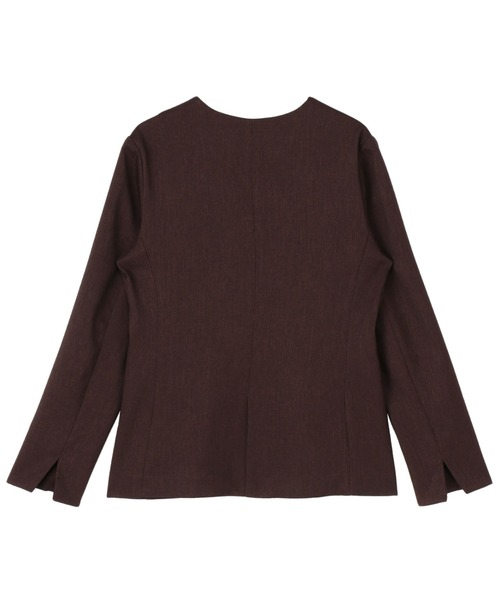 TOKYO SHIRTS(トウキョウシャツ)の「レディースノーカラー長袖ジャケット ウーリッシュ素材(ノーカラージャケット・レディース・ネイビー/ブラウン・L/M/LL)」の3枚目の写真