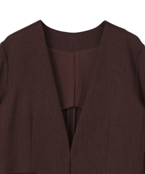 TOKYO SHIRTS(トウキョウシャツ)の「レディースノーカラー長袖ジャケット ウーリッシュ素材(ノーカラージャケット・レディース・ネイビー/ブラウン・L/M/LL)」の4枚目の写真