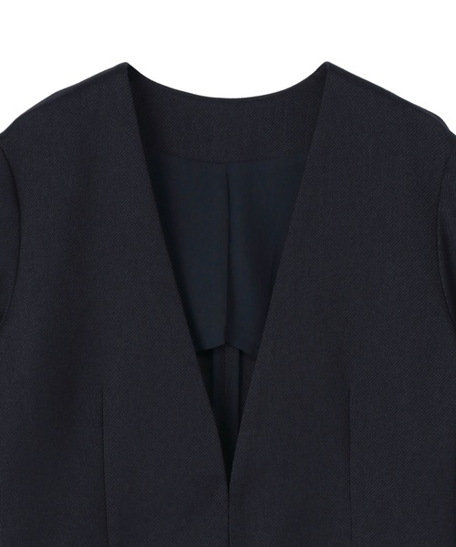 TOKYO SHIRTS(トウキョウシャツ)の「レディースノーカラー長袖ジャケット ウーリッシュ素材(ノーカラージャケット・レディース・ネイビー/ブラウン・L/M/LL)」の8枚目の写真