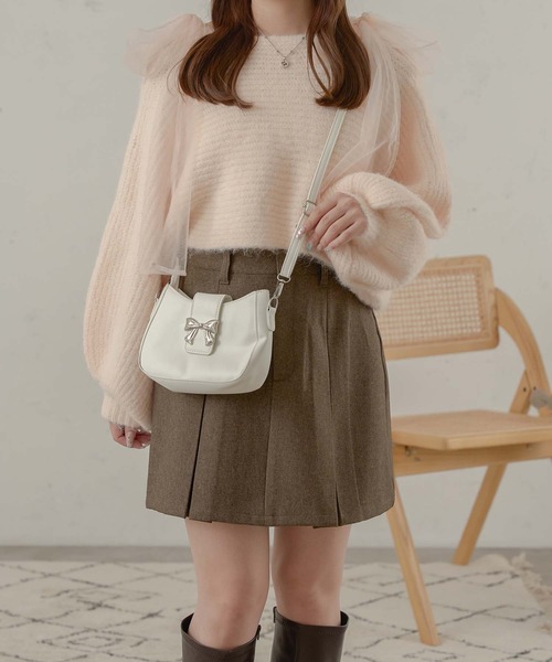 Ambre Neige（アンブルネージュ）の「ribbon shoulder bag / リボンショルダーバッグ（ショルダーバッグ・レディース・ブラック/オフホワイト/ピンク・FREE）」の9枚目の写真