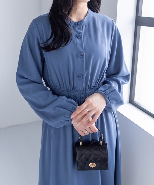 セール】【低身長サイズ有】ウエストリボン裾切替長袖ロング