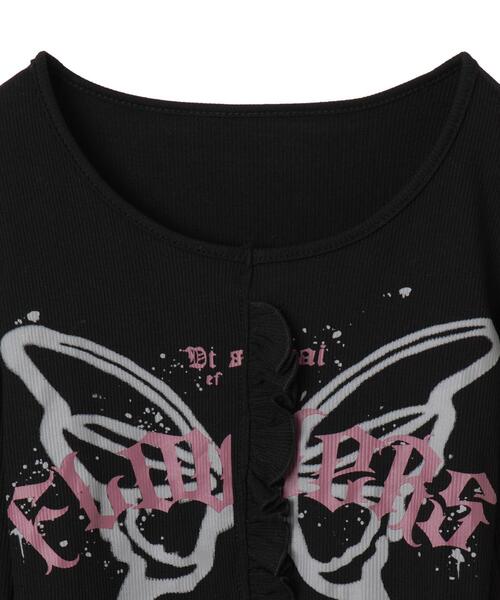 dispark(ディスパーク)の「DISPARK/バタフライプリントフリルトップス(Tシャツ/カットソー・レディース・ブラック/ホワイト・FREE)」の16枚目の写真