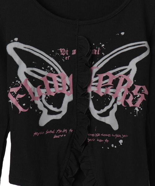 dispark(ディスパーク)の「DISPARK/バタフライプリントフリルトップス(Tシャツ/カットソー・レディース・ブラック/ホワイト・FREE)」の17枚目の写真