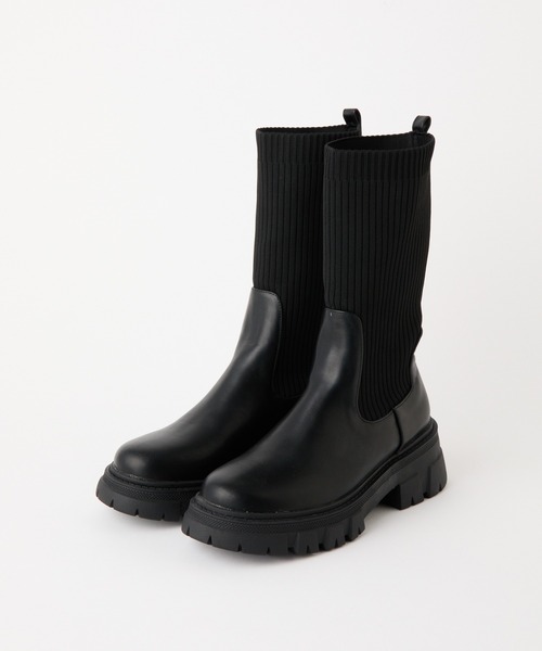 COLONY 2139（コロニートゥーワンスリーナイン）の「ニットミドルブーツ（ブーツ・レディース・ブラック/アイボリー・LARGE/MEDIUM）」の6枚目の写真