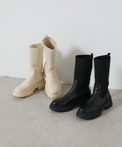 COLONY 2139（コロニートゥーワンスリーナイン）の「ニットミドルブーツ（ブーツ・レディース・ブラック/アイボリー・LARGE/MEDIUM）」の3枚目の写真