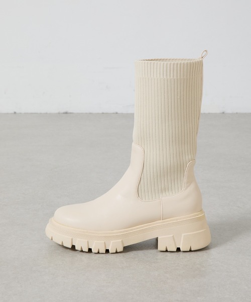 COLONY 2139（コロニートゥーワンスリーナイン）の「ニットミドルブーツ（ブーツ・レディース・ブラック/アイボリー・LARGE/MEDIUM）」の4枚目の写真