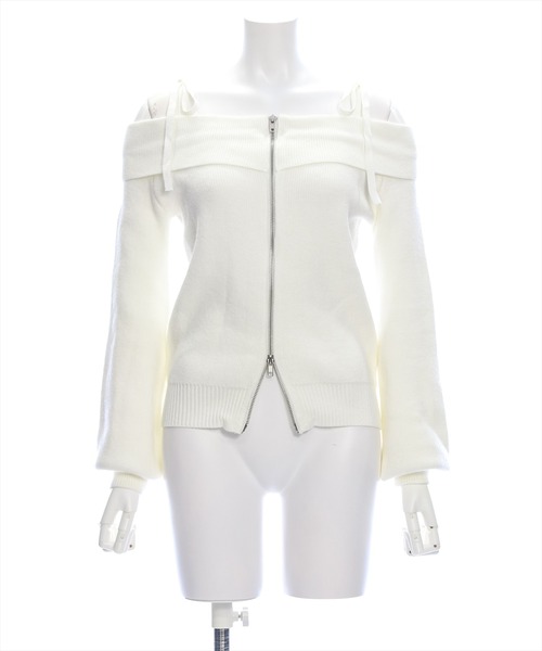 clear（クリア）の「ダブルジップオフショルリボン付きニットトップス [肌見せ スタイルアップ]≪再入荷≫（ニット/セーター・レディース・サックスブルー/アイボリー/グレー/ブラック・F）」の10枚目の写真